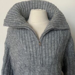 Gray Cable Knit Sweater, Quarter Zip Sweater